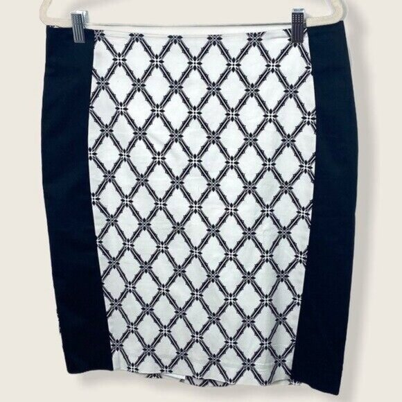 NEW Pencil Skirt Print White Black Womens Size 12 New Without Tags Melanie Lyne - Picture 1 of 7